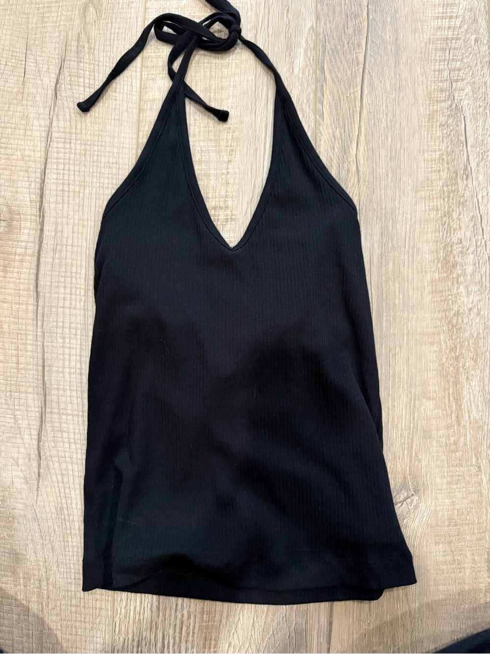 Old Navy Black Ribbed Halter Top with Tie Straps